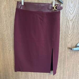 Marc New York Andrew Marc Burgundy Faux Suede Pencil Skirt